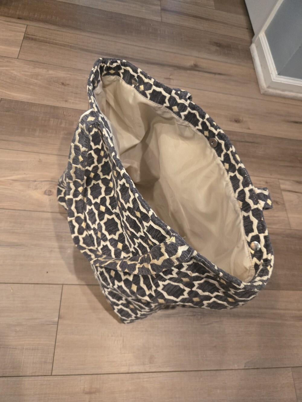 Geometric Gray & Beige Fabric Tote Bag - Picture 3 of 9
